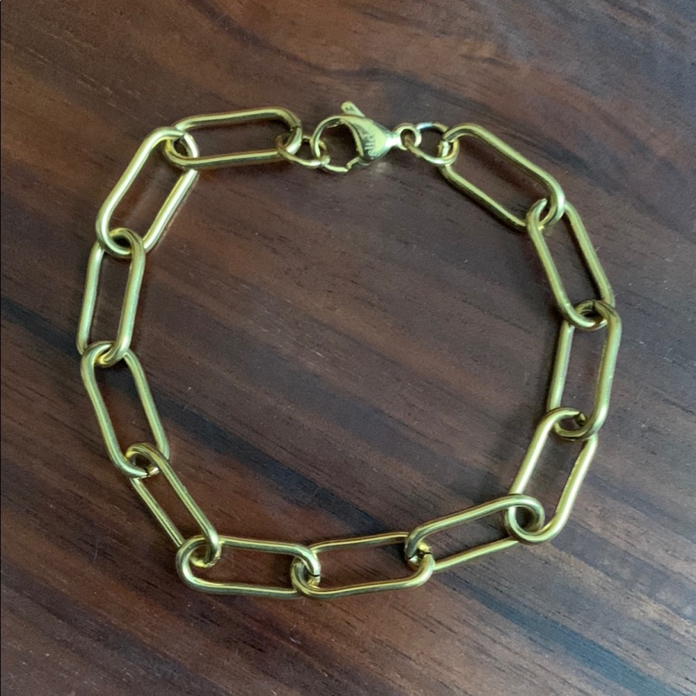 Slide gold plated stainless steel paperclip chain bracelet